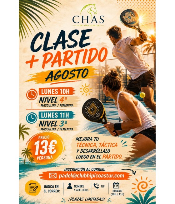CLASE + PARTIDO PÁDEL